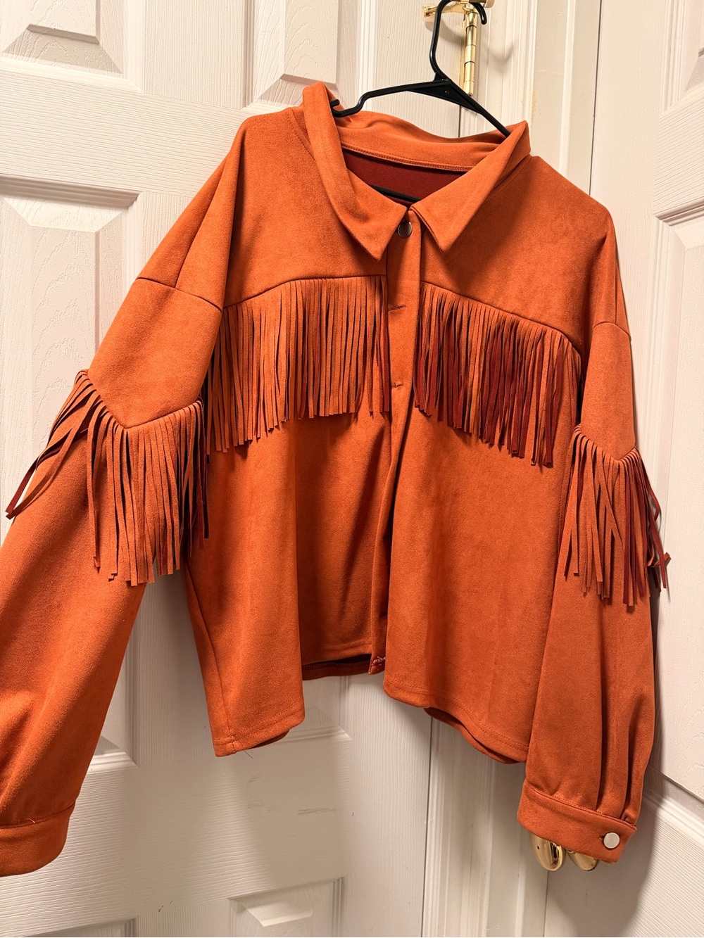 SHEIN Orange Fringe Suede-Look Jacket